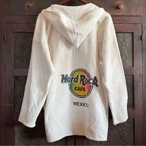 90s Hard Rock Mexico Men’s Baja Pullover Hoodie Cream Colored With Flag Logo XL